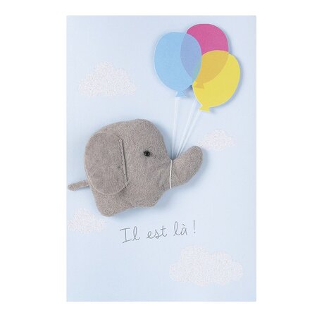 Carte naissance garçon peluche éléphant bleu - draeger paris