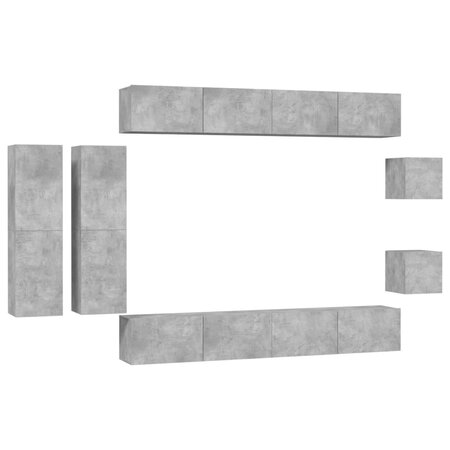 vidaXL Ensemble de meuble TV 8 Pièces Gris béton Aggloméré
