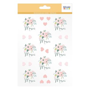 Transfert textile thermocollant A5 - Mariage Merci thème floral