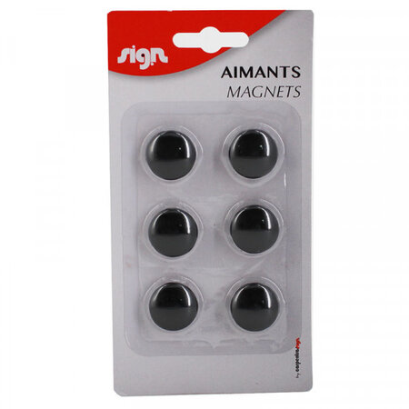 Lot de 6 aimants ronds - 22mm - noir - sign