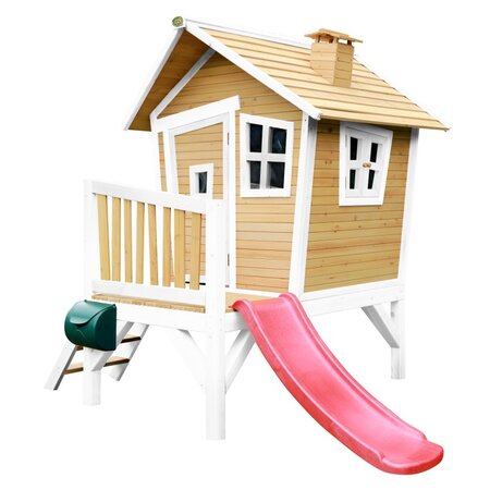 AXI Cabane enfant ROBIN Brun Blanc avec toboggan Rouge
