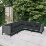 vidaXL Salon de jardin 5 Pièces avec coussins Résine tressée Gris foncé