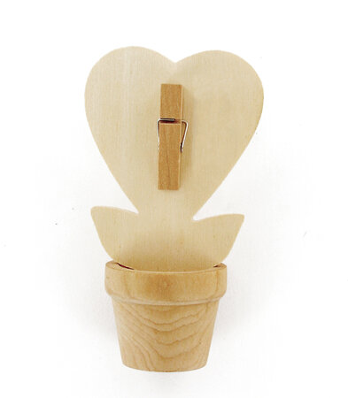 Pot de fleur en bois avec pince Coeur 7 5 x 4 x 11 cm