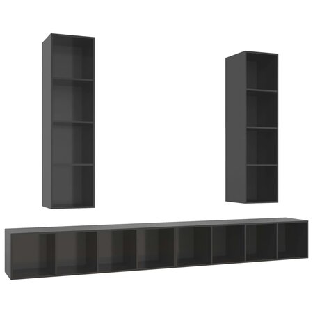 vidaXL Meubles TV muraux 4 Pièces Gris brillant Aggloméré