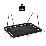 Balançoire nid d'oiseau rectangulaire balançoire panier dim. 100L x 76l x 4H cm 4 anneaux inclus métal époxy nylon PVC noir