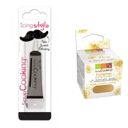 Stylo de glaçage noir + paillettes dorées