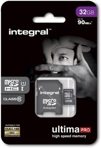 Carte mémoire Micro SD Integral UltimaPro 32 Go Class 10 + adaptateur SD (90Mo/s)