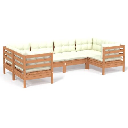 vidaXL Salon de jardin 6 Pièces avec coussins Marron miel Bois de pin