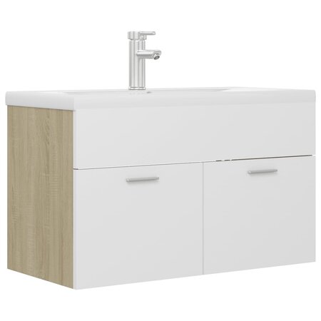vidaXL Armoire d'évier et lavabo intégré Blanc/chêne sonoma Aggloméré