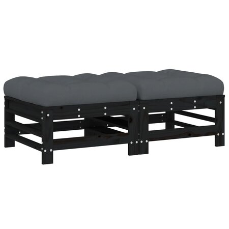 vidaXL Repose-pieds de jardin et coussins 2Pièces noir bois de pin massif