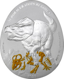 Pièce de monnaie en Argent 2 Dollars g 31.1 (1 oz) Millésime 2023 Dinosaurs in Asia AURORACERATOPS RUGOSUS