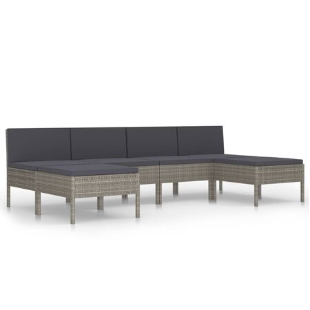 vidaXL Salon de jardin 6 Pièces avec coussins Résine tressée Gris