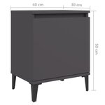 vidaXL Tables de chevet avec pieds en métal 2 Pièces Gris 40x30x50 cm