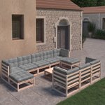 vidaXL Salon de jardin 11 Pièces avec coussins Bois de pin massif