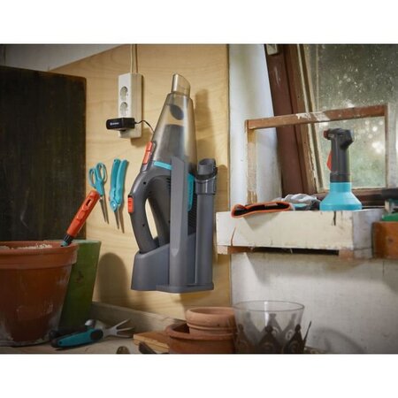 GARDENA Aspirateur a main d'extérieur EasyClean Li + Station de charge murale