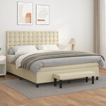 vidaXL Lit à sommier tapissier avec matelas Crème 180x200cm Similicuir