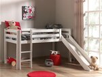 PINO Lit mezzanine avec toboggan pin massif Blanc 209 x 217 x 114 cm