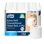 Papier toilette en rouleaux standard Premium Extra Soft T4, quadruple épaisseur, gaufré, 153 feuilles, blanc (Carton de 42 rouleaux)