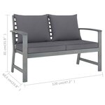 vidaXL Banc de jardin 120cm et coussin gris foncé Bois solide d'acacia