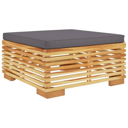 vidaXL Repose-pied de jardin et coussin Gris foncé Bois de teck massif
