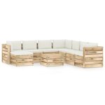 vidaXL Salon de jardin 9 Pièces avec coussins vert bois imprégné