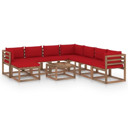 vidaXL Salon de jardin 9 Pièces avec coussins Rouge