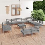 vidaXL Salon de jardin 13 Pièces Bois de pin massif Gris