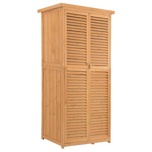 Armoire de jardin abri jardin remise pour outils sur pied dim. 87L x 47l x 160H cm 2 étagères portes persienne toit bitumé étanche bois massif pin pré-huilé