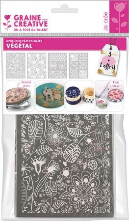 Pochoir silkscreen pour pâte polymère Végétal 4 pochoirs 3+1 offert