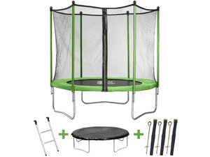 Trampoline "Yoopi" - Ø 2.44 m - Avec filet + échelle + couverture + kit d'ancrage