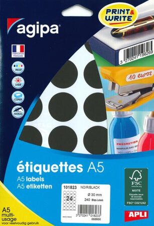 240 Étiquettes Noir Ø 30