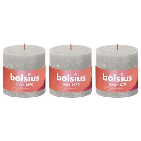 Bolsius Bougies pilier rustiques Shine 3 Pièces 100x100 mm Gris sableux