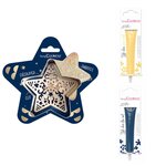 Kit pour biscuit en relief Étoile + 2 Stylos au chocolat jaune pastel et bleu nuit