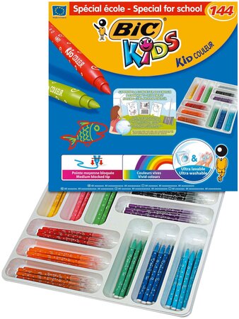 Class pack 144 feutres de coloriage KIDS COULEUR Pte Moy. bloquée 12 couleurs BIC
