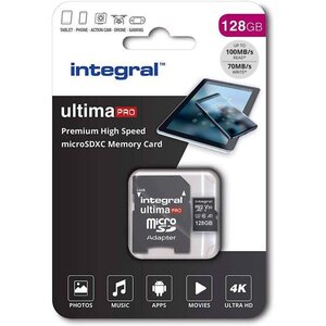 INTEGRAL MEMORY Premium High Speed V30 UHS-I U3 Micro SDXC 128GB 100MB/s en lecture et 90MB/s en écriture 4K