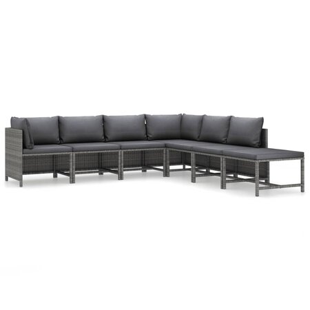 vidaXL Salon de jardin 7 Pièces avec coussins Résine tressée Gris