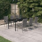 vidaXL Ensemble de salle à manger de jardin 7 Pièces Gris et noir