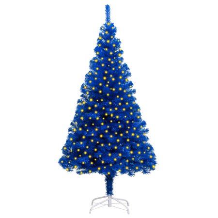 vidaXL Sapin de Noël artificiel pré-éclairé et support bleu 210 cm PVC
