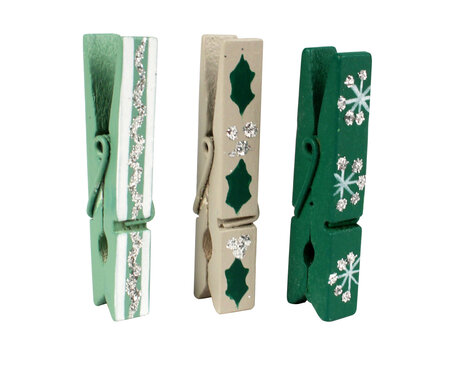 Pince à linge en bois motifs pailleté 4 5cm 12 pièces