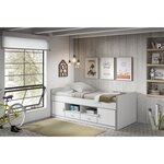 BONNY Lit capitaine 90x200 blanc +  Sommier 13 Lattes 90x200cm Beige