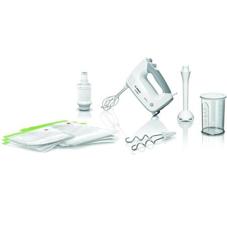 Bosch batteur ergomixx - 450w -5 vitesses+turbo - pied mixeur plastique avec 4 lames aiguisées - blanc/gris