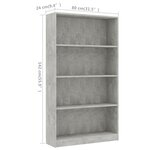 vidaXL Bibliothèque à 4 niveaux Gris béton 80x24x142 cm Aggloméré