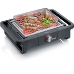 SEVERIN PG8123 Barbecue de table Style Evo 2500W - 0° a 350°C en 10 min - Bac a eau réducteur de fumée et d'odeurs - Pare-vent -Noir