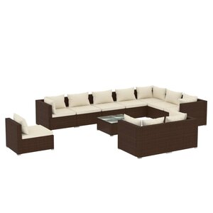 vidaXL Salon de jardin 11 Pièces avec coussins Résine tressée Marron