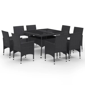 vidaXL Ensemble à dîner de jardin 9 Pièces Résine tressée et verre Noir