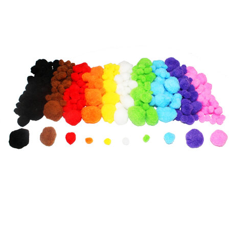 Pompons couleurs et tailles assorties 300 pièces