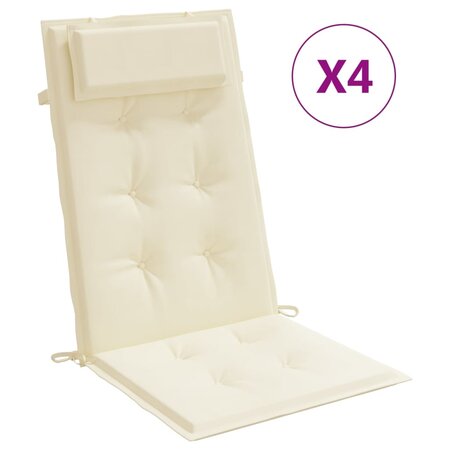 vidaXL Coussins de chaise à dossier haut lot de 4 crème tissu oxford