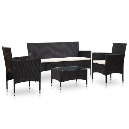 vidaXL Salon de jardin 4 Pièces avec coussins Résine tressée Noir