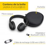 Jabra evolve2 65 casque pc sans fil - casque certifié microsoft teams mono ecouteur avec batterie longue durée - adaptateur blue