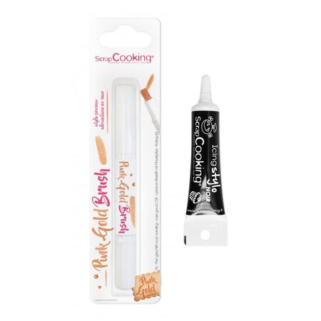 Stylo pinceau alimentaire doré 2 ml + Stylo de glaçage noir